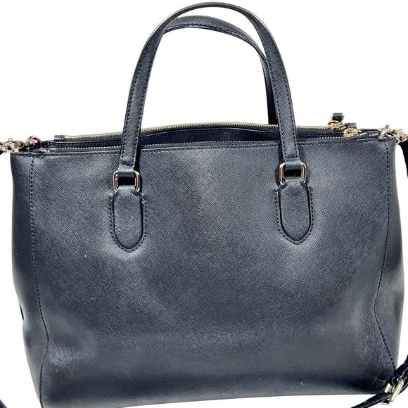 Kate Spade Large Top Handle Bag Black Leather Textured Lined Zip Button Closure - Picture 2 of 15